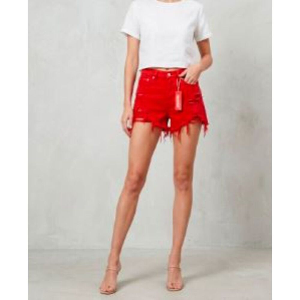 Denimist Women's NIC High Rise Cut OFF Shorts RED Sz 26 NWT 148